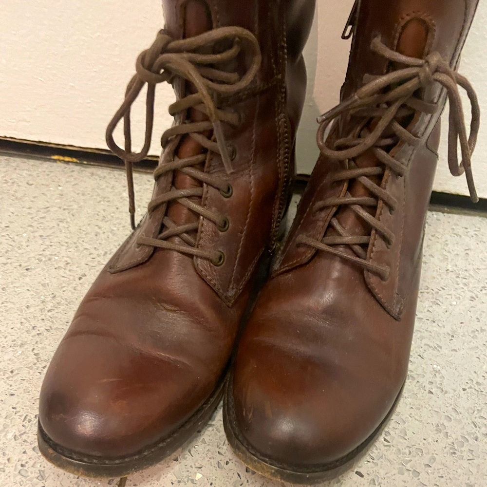 Frye Melissa leather lace-up Cognac riding boots